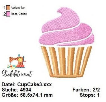 CUP CAKE STICKDATEI, Leckere Stickdatei, Süße Kuchenstickdatei in 2 Größen - Sticken