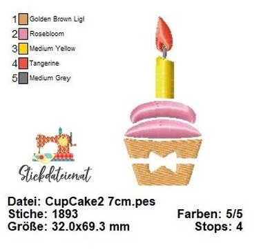 CUP CAKE STICKDATEI, Leckere Stickdatei, Süße Kuchenstickdatei in 3 Größen - Sticken