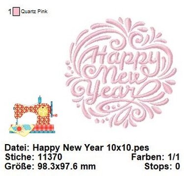 Stickdatei Neujahr, Stickvorlage Silvester, Stickdatei 10x10 - Sticken