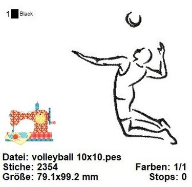 Volleyball Stickdatei 10x10, Sport Stickdatei, digitale Volleyball Datei - Sticken