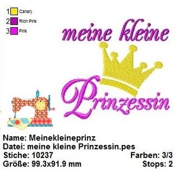 Stickdatei Prinzessin, Stickdatei 10x10 Tiara, Krone mit Schriftzug - Sticken