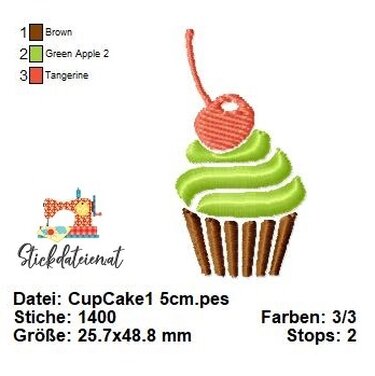 CUP CAKE STICKDATEI, Leckere Stickdatei, Süße Kuchenstickdatei in 3 Größen - Sticken