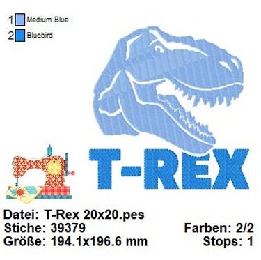 Stickdatei T-Rex, Dino Stickvorlage, Dinosaurier Stickdatei - Sticken