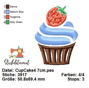 CUP CAKE STICKDATEI, Leckere Stickdatei, Süße Kuchenstickdatei in 3 Größen - Sticken