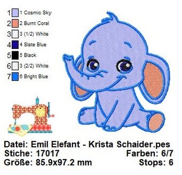 Stickdatei Elefant, Applikation Elefant, Stickdatei 10x10, Stickdatei Set - Sticken