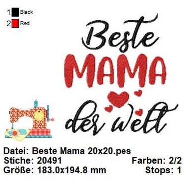 Stickdatei Muttertag, Stickdatei beste Mama, Maschinensticken in 3 Größen - Bild 4
