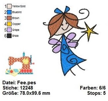 Fee Stickdatei in 2 Größen, Stickdatei Märchen, Stickvorlage Fabelwesen - Sticken
