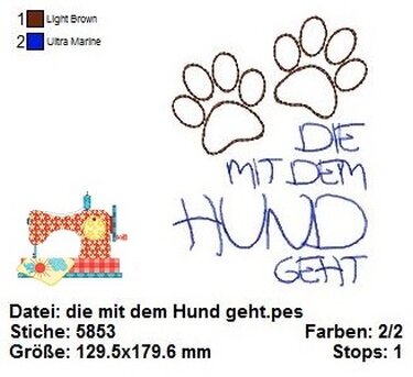 Doodle Stickdatei Hundepfote, Stickdatei Spruch für Hundefreunde - Sticken