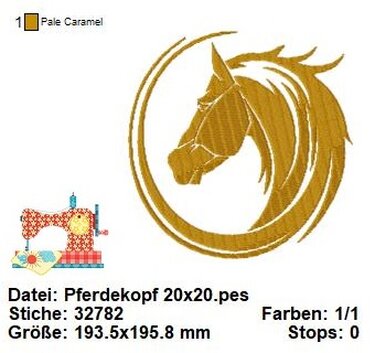 Stickdatei Pferdekopf, Reitsport Stickdatei, Maschinensticken Pferde