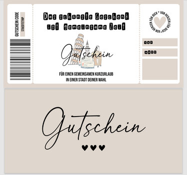 Gutschein zum Ausdrucken STÄDTETRIP digitale Datei Gutschein DOWNLOAD - Basteln