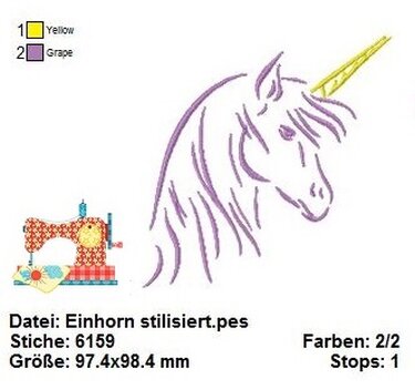 Stickdatei Einhorn stilisiert, Fabelwesen 10x10, digitale Stickvorlage - Bild 2