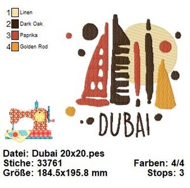 Stickdatei Dubai, Burj Khalifa Stickvorlage, Maschinensticken in 3 Größen - Bild 3