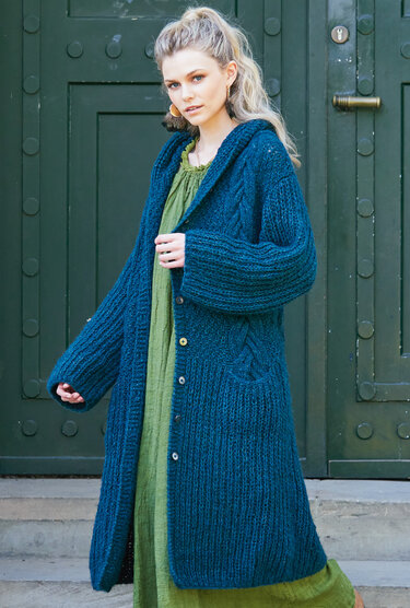 Petrolfarbener Mantel mit Kapuze - Bild 7