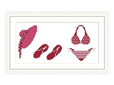 Kreuzstichvorlage Strandoutfit als PDF Download,Strohut,Bikini,Flipflops - Sticken