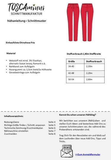 Chino pants Fria size 34-54 pattern + sewing instructions