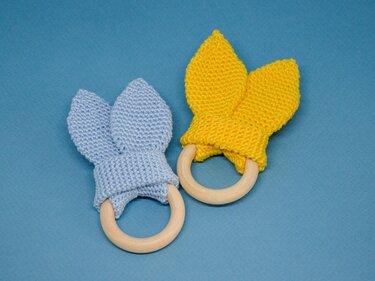 Amigurumi pattern baby teether with bunny ears, easy DIY baby shower gift - Crochet