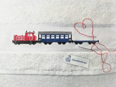 Kreuzstichvorlage Inselbahn Wangerooge, Eisenbahn, Lokomotive - Sticken