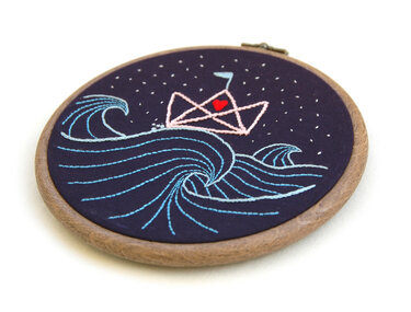 Embroidery Pattern Folded Boat with Heart