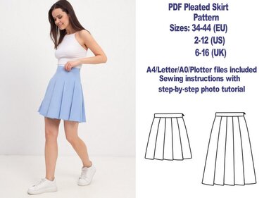 Pleated Skirt Pattern PDF Skirt Pattern Mini Skirt Pattern Sewing Patterns