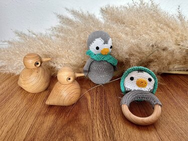 Crochet Set Penguin Teething Ring and Roly-Poly toy