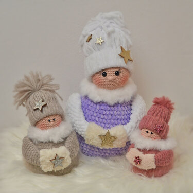 Winter Pummelchen mit Muff große Variante Chenille 30 cm Winterdekoration - Häkeln