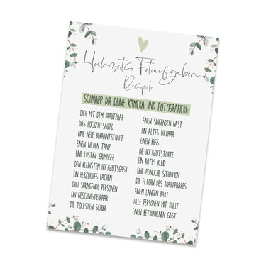 Hochzeitsspiel Fotoaufgaben Hochzeit EUCALYPTUS mit Beispielen - Basteln