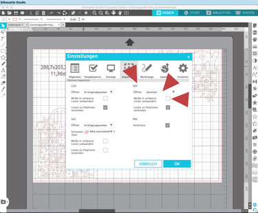 DXF Datei in Silhouette Studio in Originalgröße öffnen - Plotting