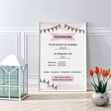 Patenurkunde zum Ausdrucken DIN A4 Patenurkunden als Geschenk für Paten - Basteln