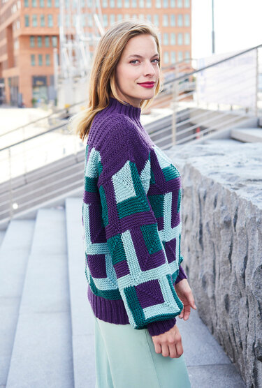 Pullover aus kraus rechten Rippen mit Karos - Bild 4