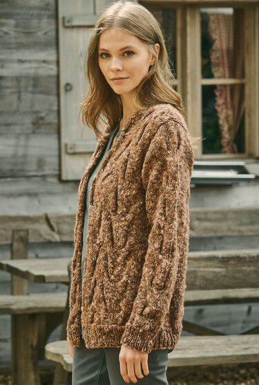 Tweedjacke mit Zopfmuster - Stricken