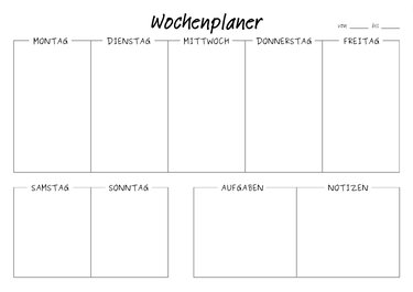 Wochenplaner in schwarz-weiß mit Platz für ToDos+Notizen, DIN A3 + A4, PDF - Basteln