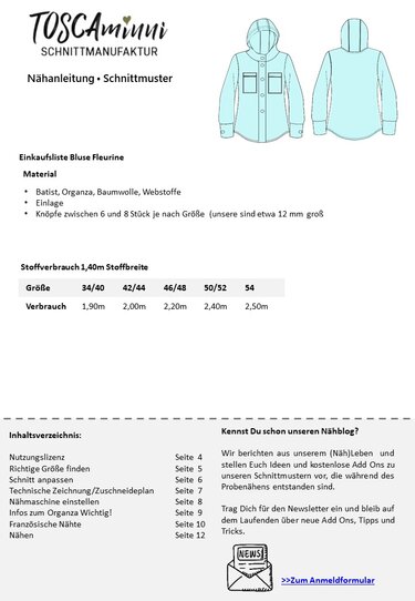 BlouseFleurine Gr. 34-54 Pattern - Sewing