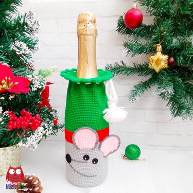 289 Crochet Pattern Rat Mouse Bottle cover or sleeve for wine or champagne