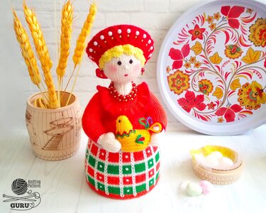 K096 Lady with a Rooster Knitted interior doll Amigurumi doll by Zabelina - Knitting