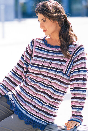 Mehrfarbig gestreifter Pulli mit Lochmuster - Bild 4