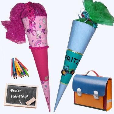 Schultüte "Fritz" 70cm und Geschwistertüte "Linchen" Nähanleitung