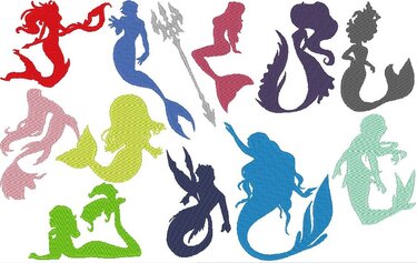 Meerjungfrau 2 Silhouette 19 Motive Stickdatei - Sticken