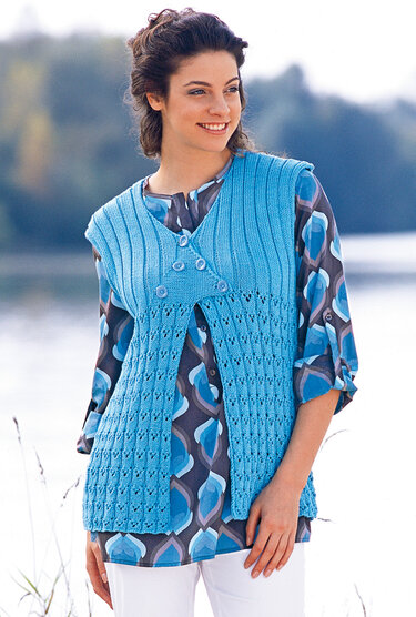 Türkisfarbene Weste mit Ajourmuster und Rippen - Bild 3