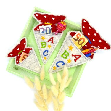 Stickdatei Schulanfang Schultüte mit Schlitz blanko und mit ABC - Sticken