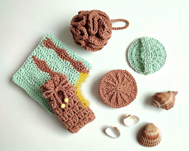 Spa Set Crochet Bundle - Bath Pouf, Face Scrubbies, Soap Saver, Washcloth
