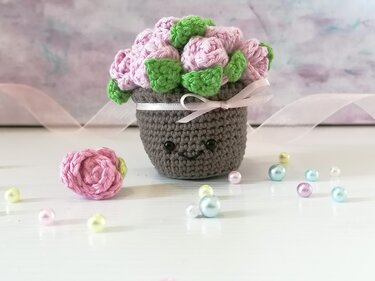 Crochet Pattern Flower Bouquet Amigurumi Pot of Rose