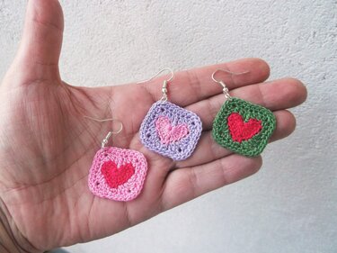 Heart Earrings - Crochet