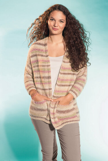 Cardigan mit pastellfarbenen Streifen und Taschen - Bild 2