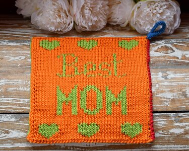 Double knitting pattern potholder "Best MOM / MUM"