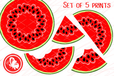 Bundle cutting files. Watermelon set of 5 prints. Tropical fruits clipart - Crafts