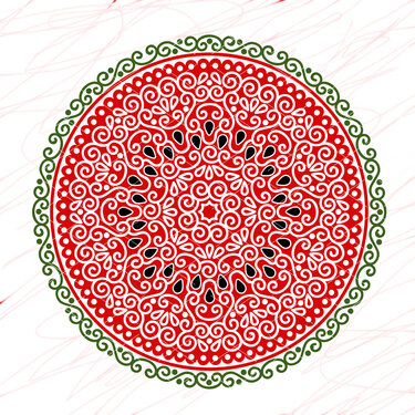 Watermelon Mandala red green print. Summer tropical fruit cut files svg png - Crafts