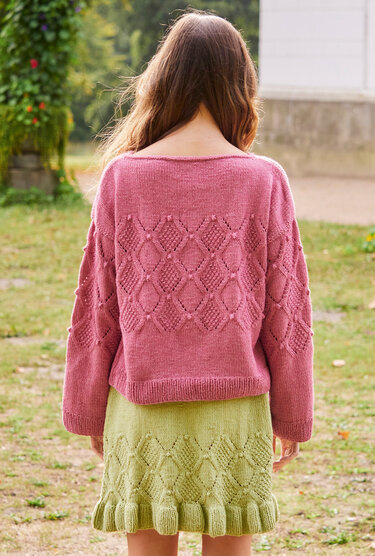 Pulli und Rock mit Noppen-Lochmuster in Grün und Rosa - Bild 4