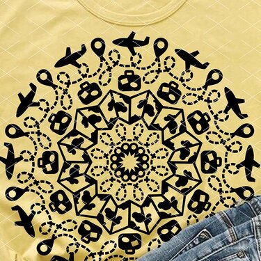 Mandala traveler. Vacation mode print. Airbus, suitcases travel map clipart - Crafts