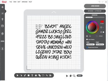 Plottersoftware-Ansicht mit englischen Schriftzügen in Schreibschrift auf Raster