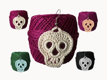 Crochet Skull Earrings, Crochet Pattern, Skull Pattern, Crochet Skull